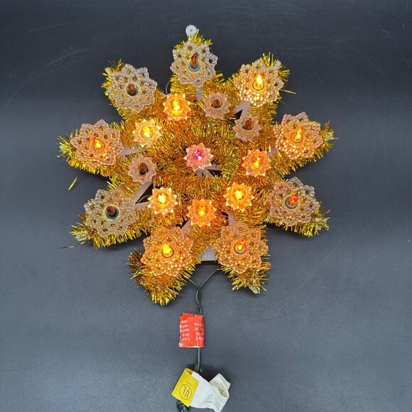 Vintage Lighted Christmas Tree Topper Gold Tinsel 1980s Taiwan Decoration - Picture 3 of 8